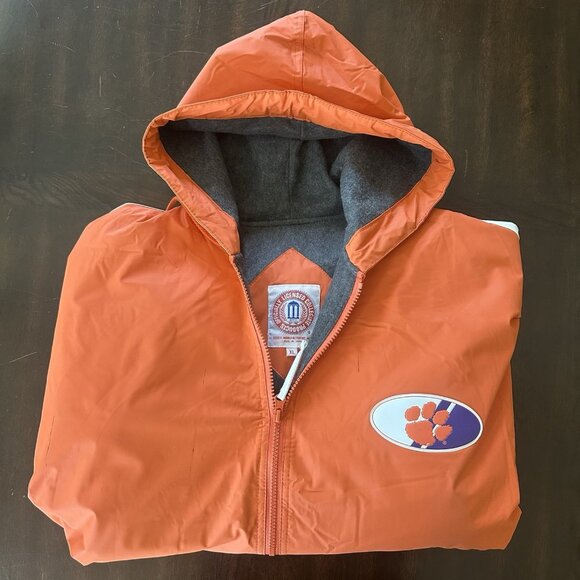 Clemson Men’s Jacket Hooded Fleece-Lined Wind Rain Coat Vinyl Tigers Orange XL - Picture 1 of 16